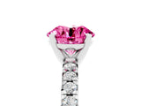 White gold Round Cut Pink Sapphire Solitaire Pavé Engagement Ring with Round Band and Prong Setting_72