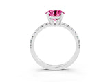 White gold Round Cut Pink Sapphire Solitaire Pavé Engagement Ring with Round Band and Prong Setting_82