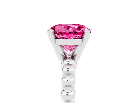 White gold Round Cut Pink Sapphire Solitaire Ring with Beaded Band and Prong Setting_17