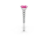 White gold Round Cut Pink Sapphire Solitaire Ring with Cathedral Setting and Pavé Band_26
