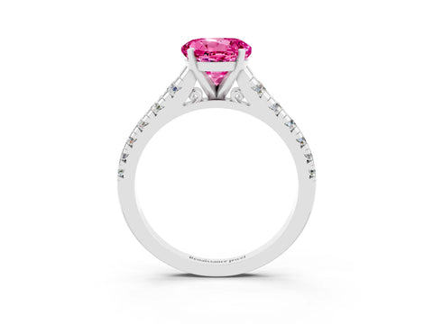 White gold Round Cut Pink Sapphire Solitaire Ring with Cathedral Setting and Pavé Band_27