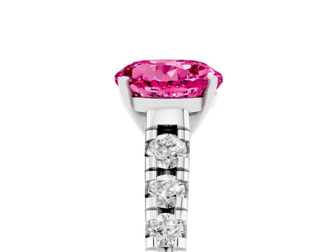 White gold Round Cut Pink Sapphire Solitaire Ring with Cathedral Setting and Pavé Band_29