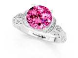 White gold Round Cut Pink Sapphire Solitaire Ring with Filigree Band and Four-Prong Setting_49