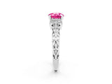 White gold Round Cut Pink Sapphire Solitaire Ring with Filigree Band and Four-Prong Setting_50