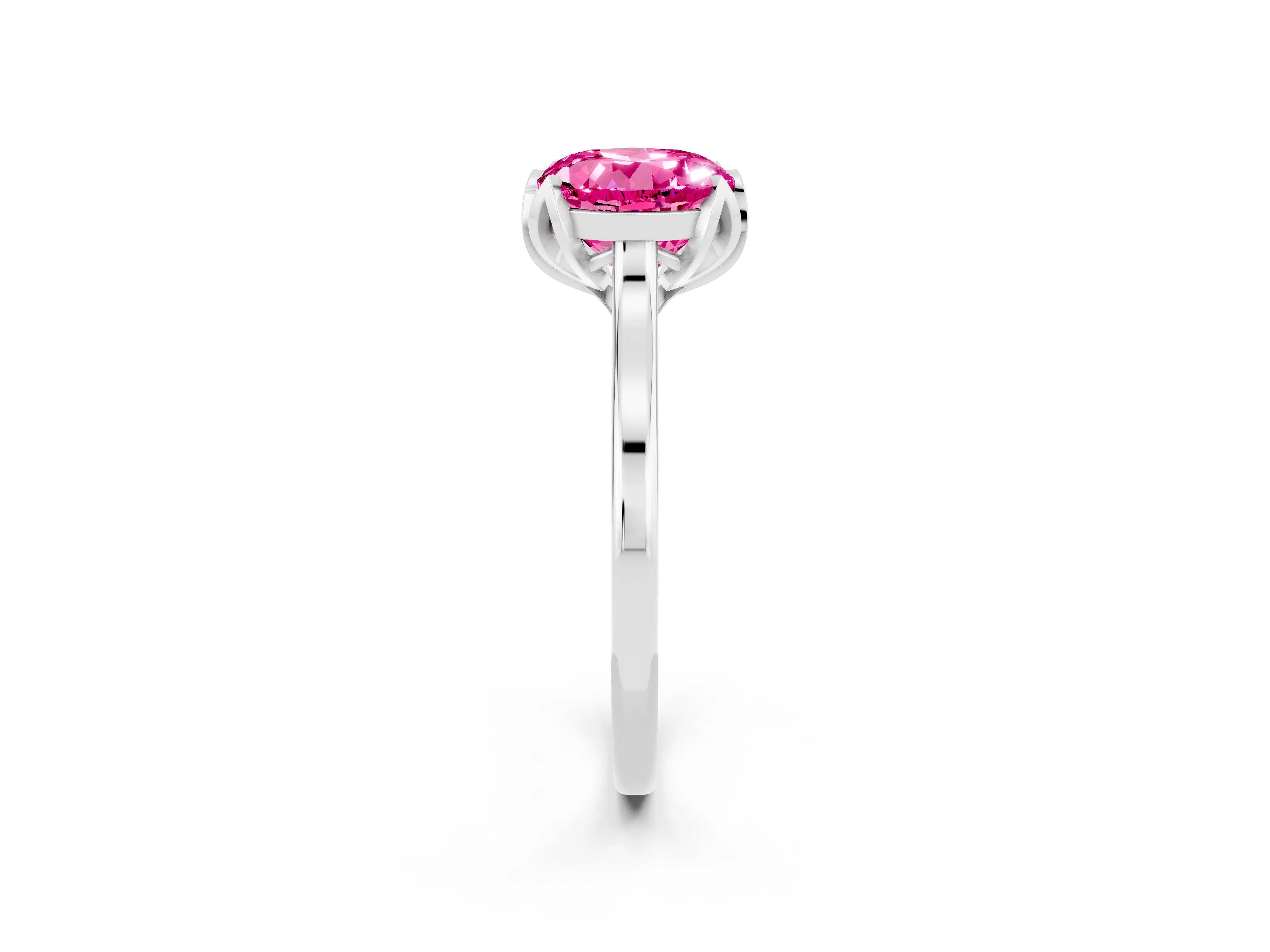 White gold Round Cut Pink Sapphire Solitaire Ring with Flower Prong Setting and Classic Band_14