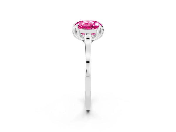 Platinum Round Cut Pink Sapphire Solitaire Ring with Flower Prong Setting and Classic Band