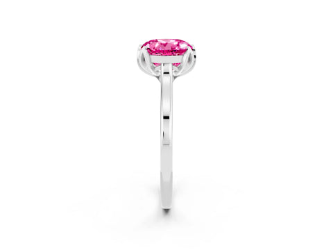 White gold Round Cut Pink Sapphire Solitaire Ring with Flower Prong Setting and Classic Band_14