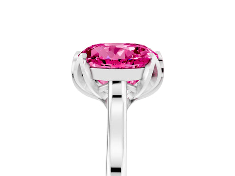 White gold Round Cut Pink Sapphire Solitaire Ring with Flower Prong Setting and Classic Band_17