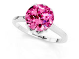 White gold Round Cut Pink Sapphire Solitaire Ring with Flower Prong Setting and Classic Band_49