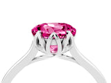 White gold Round Cut Pink Sapphire Solitaire Ring with Flower Prong Setting and Classic Band_52