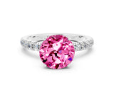 White gold Round Cut Pink Sapphire Solitaire Ring with Pavé Accents and Four-Prong Setting_24