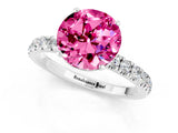 White gold Round Cut Pink Sapphire Solitaire Ring with Pavé Accents and Four-Prong Setting_25