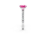 White gold Round Cut Pink Sapphire Solitaire Ring with Pavé Accents and Four-Prong Setting_26
