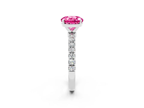 White gold Round Cut Pink Sapphire Solitaire Ring with Pavé Accents and Four-Prong Setting_26