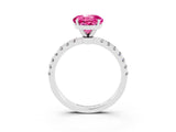 White gold Round Cut Pink Sapphire Solitaire Ring with Pavé Accents and Four-Prong Setting_27