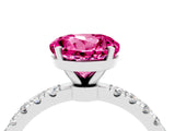 White gold Round Cut Pink Sapphire Solitaire Ring with Pavé Accents and Four-Prong Setting_28