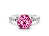 White gold Round Cut Pink Sapphire Solitaire Ring with Pavé Band and Four-Prong Setting_60