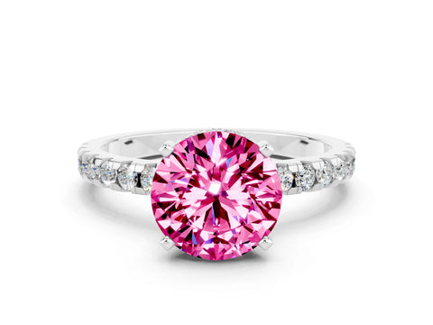 White gold Round Cut Pink Sapphire Solitaire Ring with Pavé Band and Four-Prong Setting_60