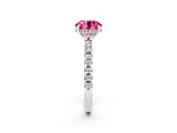 White gold Round Cut Pink Sapphire Solitaire Ring with Pavé Band and Four-Prong Setting_62