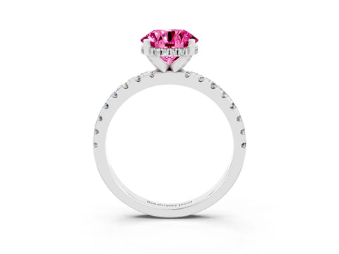 White gold Round Cut Pink Sapphire Solitaire Ring with Pavé Band and Four-Prong Setting_63