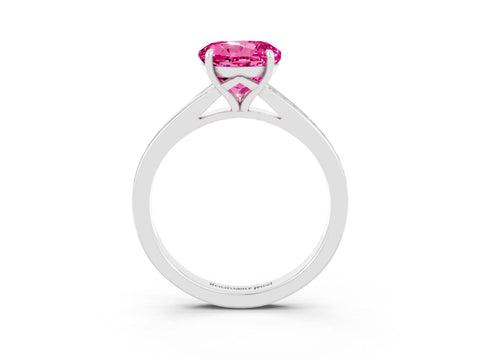 White gold Round Cut Pink Sapphire Solitaire Ring with Pavé Band and Prong Setting_3