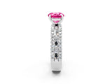 White gold Round Cut Pink Sapphire Solitaire Ring with Pavé and Channel Set Band_26