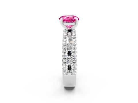 White gold Round Cut Pink Sapphire Solitaire Ring with Pavé and Channel Set Band_26