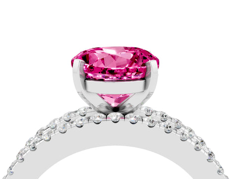 White gold Round Cut Pink Sapphire Solitaire Ring with Pavé and Channel Set Band_28