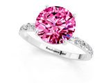 White gold Round Cut Pink Sapphire Solitaire Ring with Pave Band and Four Prong Setting_49