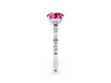White gold Round Cut Pink Sapphire Solitaire Ring with Pave Band and Four Prong Setting_50