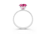 White gold Round Cut Pink Sapphire Solitaire Ring with Pave Band and Four Prong Setting_51