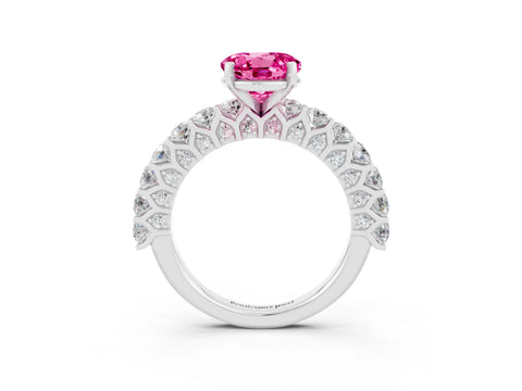 White gold Round Cut Pink Sapphire Solitaire Ring with Shared Prong Pavé Band and Four-Prong Setting_3
