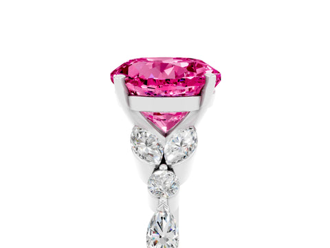 White gold Round Cut Pink Sapphire Solitaire Ring with Side Stones and Four-Prong Setting_17