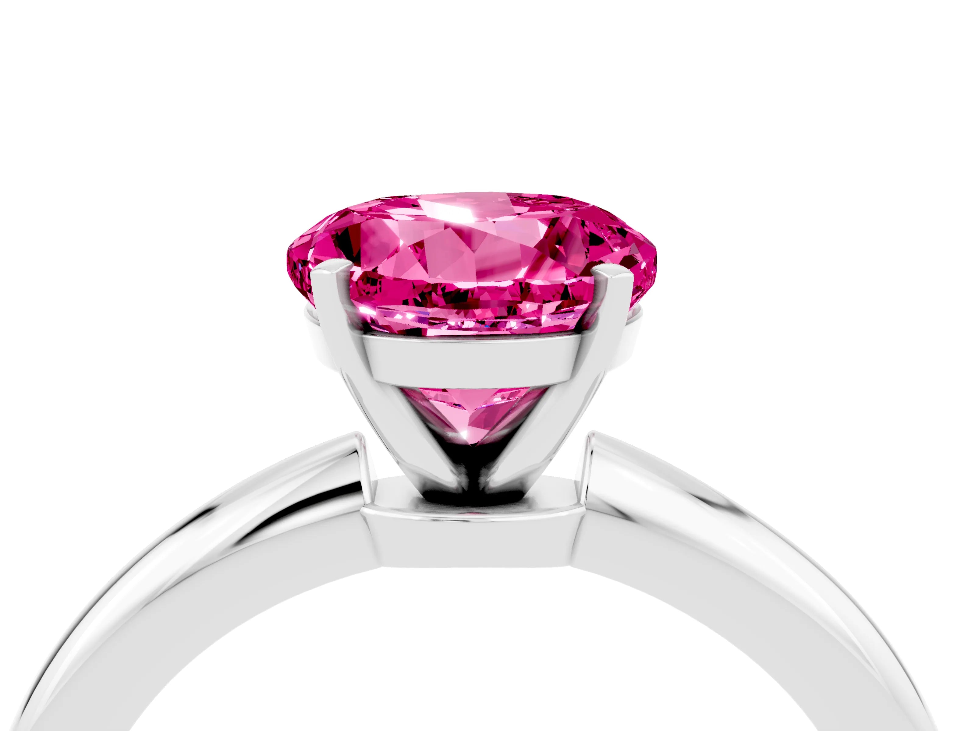 White gold Round Cut Pink Sapphire Solitaire Ring with Six-Prong Setting and Classic Band_16