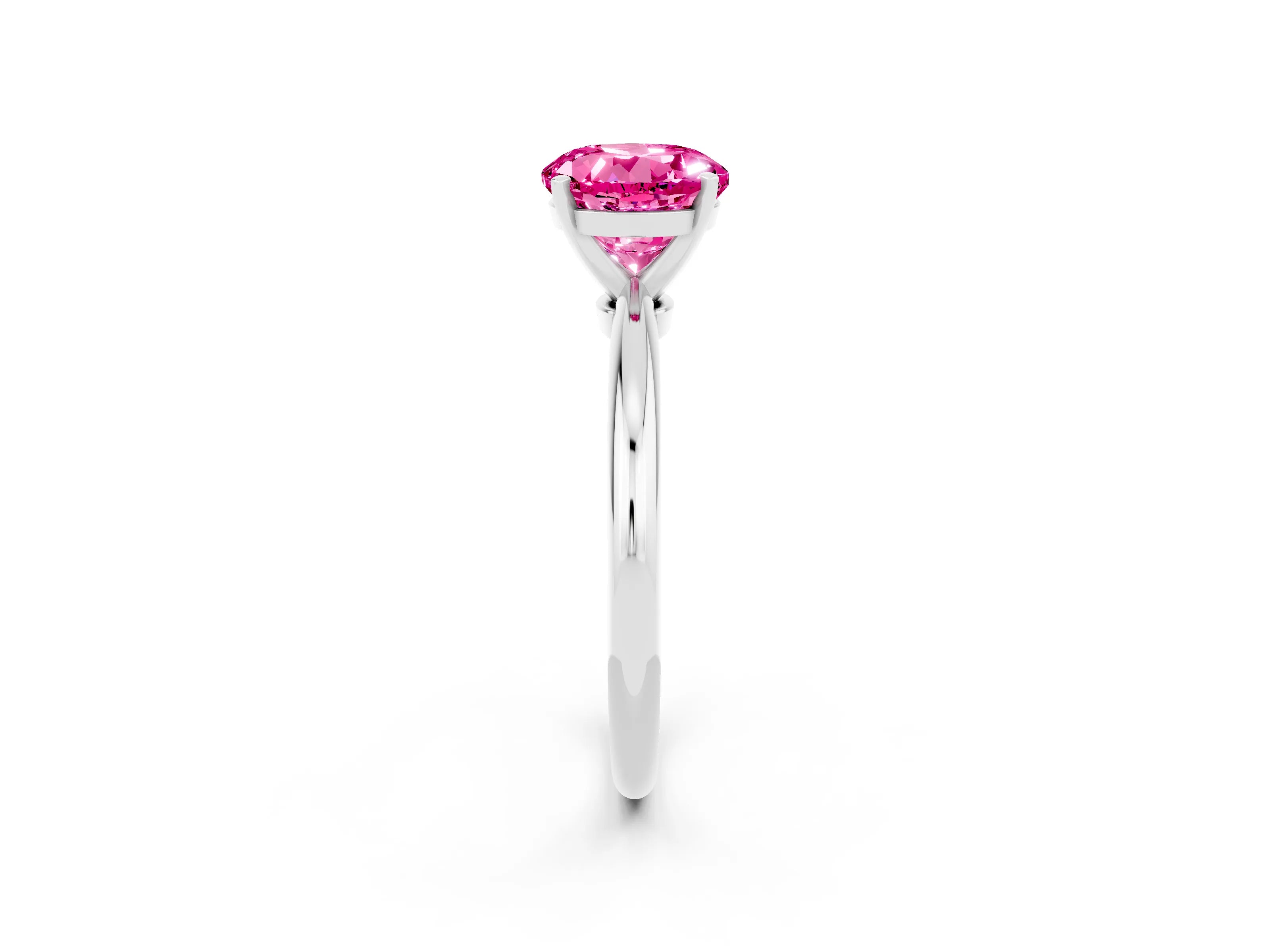 White gold Round Cut Pink Sapphire Solitaire Ring with Six-Prong Setting and Classic Band_2