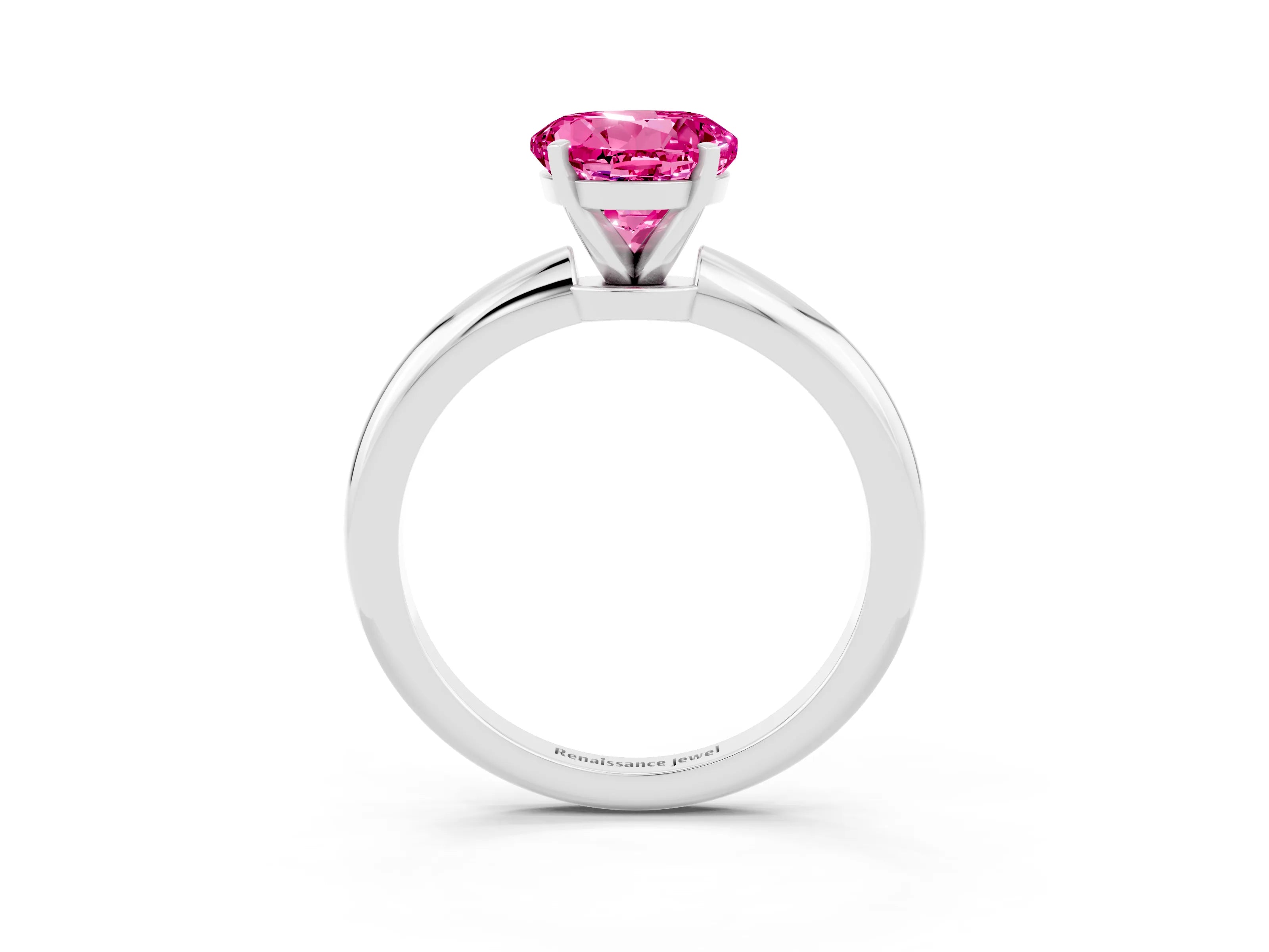 White gold Round Cut Pink Sapphire Solitaire Ring with Six-Prong Setting and Classic Band_3