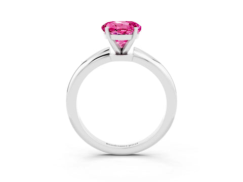 White gold Round Cut Pink Sapphire Solitaire Ring with Six-Prong Setting and Classic Band_3