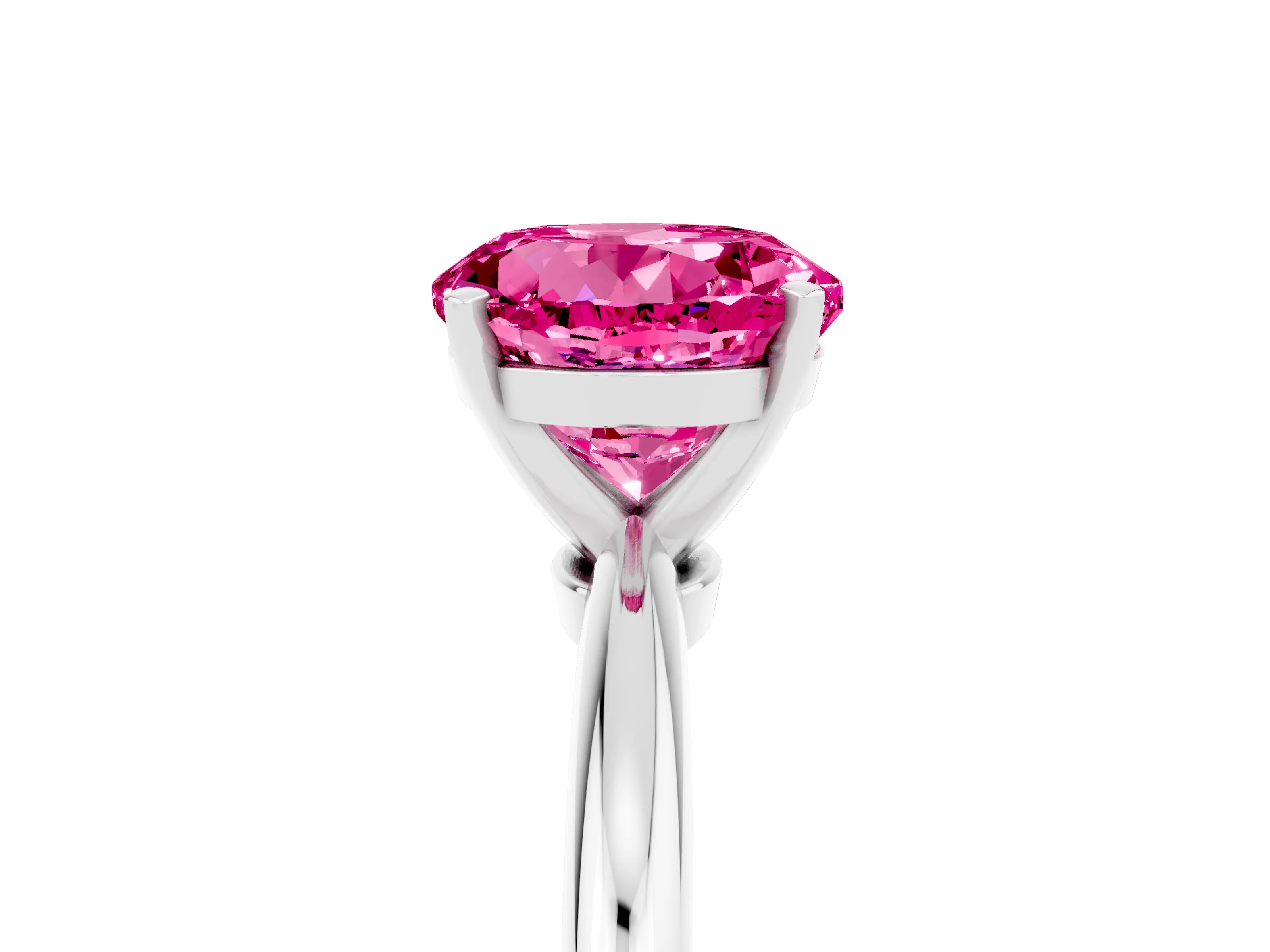 White gold Round Cut Pink Sapphire Solitaire Ring with Six-Prong Setting and Classic Band_5