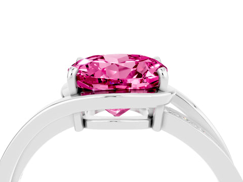 White gold Round Cut Pink Sapphire Solitaire Ring with Split Shank and Prong Setting_4