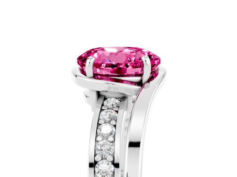 White gold Round Cut Pink Sapphire Solitaire Ring with Split Shank and Prong Setting_5