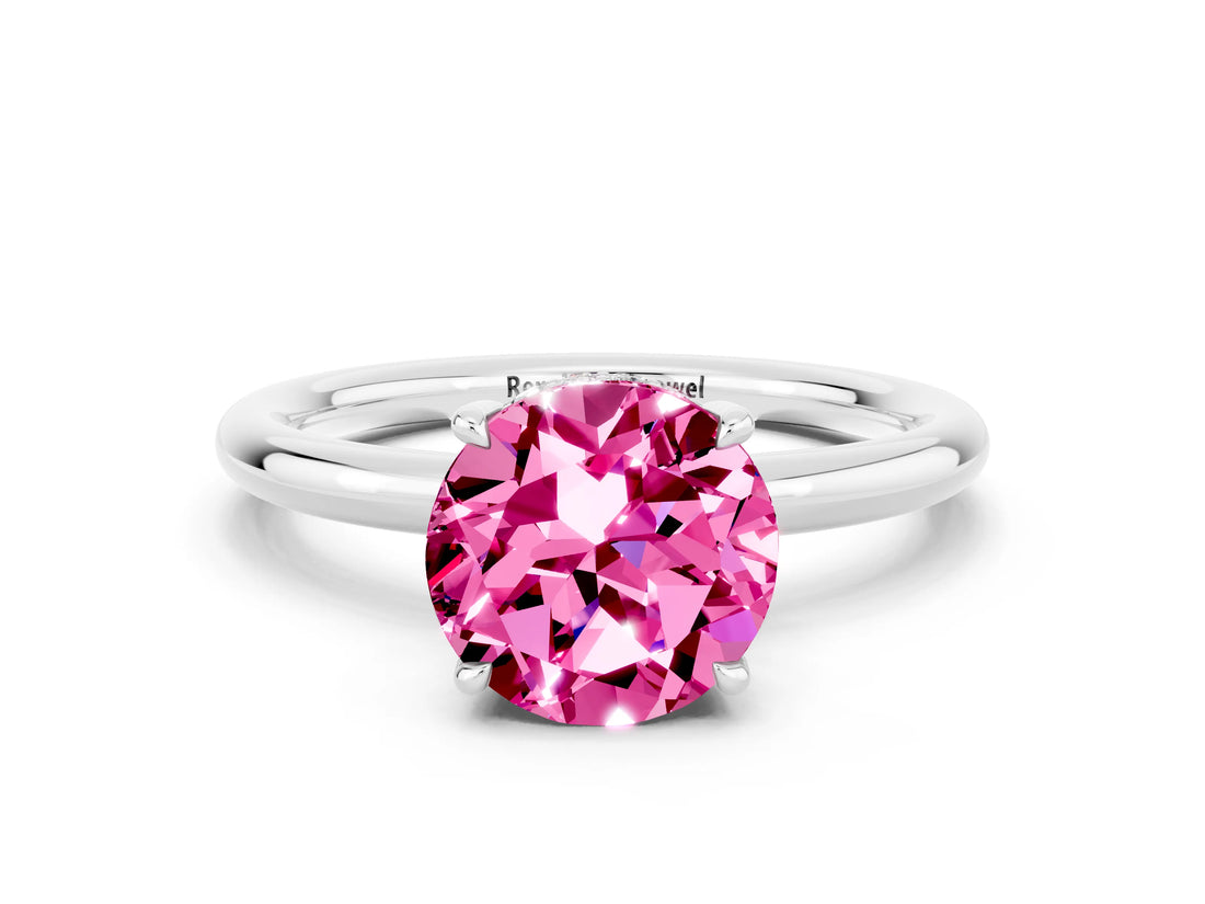 White gold Round Cut Pink Sapphire Solitaire Ring with Thin Band and Four-Prong Setting_36