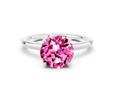 White gold Round Cut Pink Sapphire Solitaire Ring with Thin Band and Four-Prong Setting_36