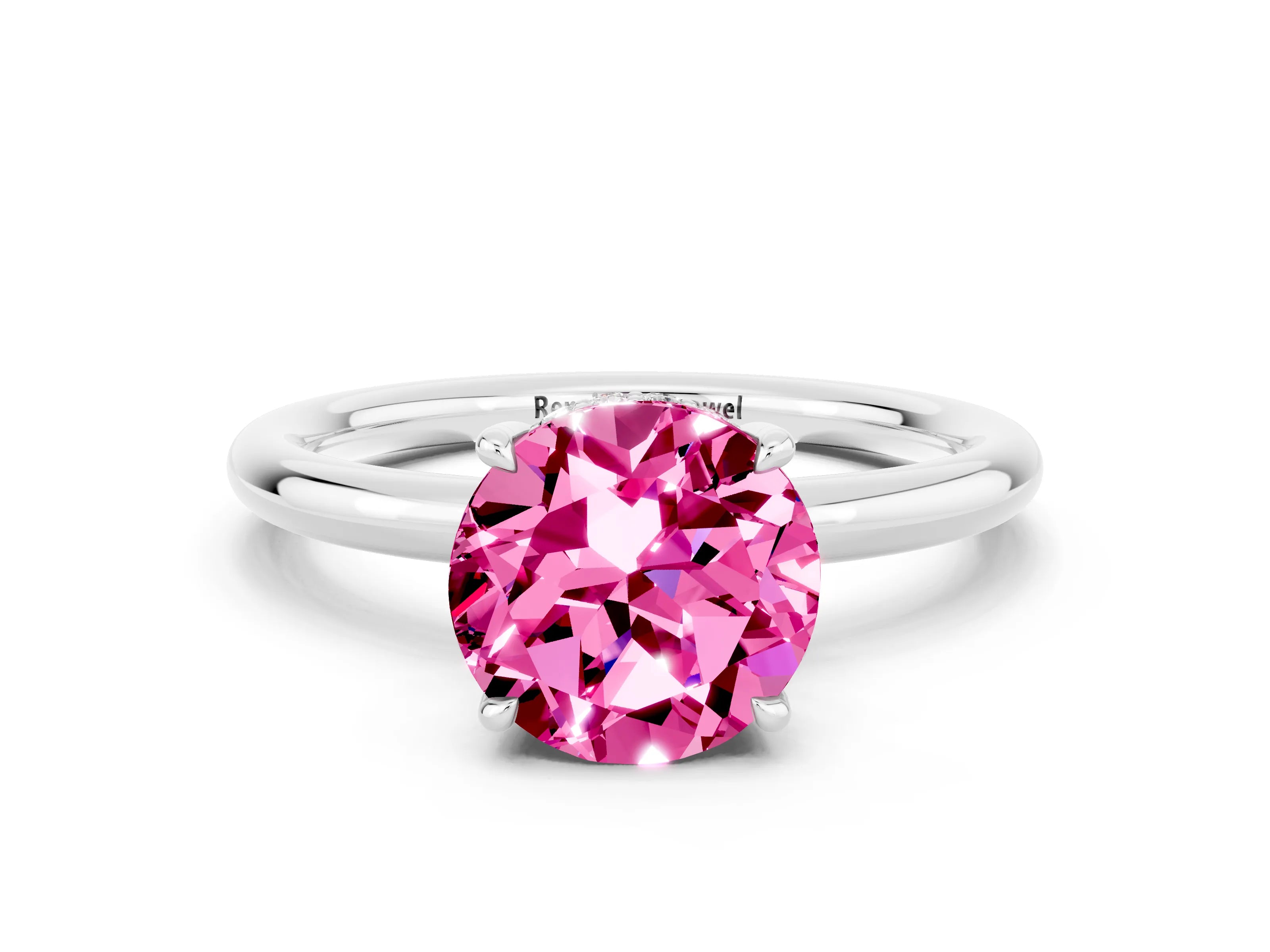White gold Round Cut Pink Sapphire Solitaire Ring with Thin Band and Four-Prong Setting_36