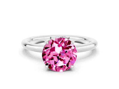 White gold Round Cut Pink Sapphire Solitaire Ring with Thin Band and Four-Prong Setting_36