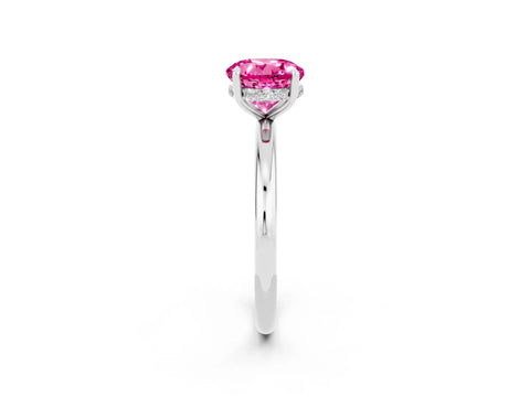 White gold Round Cut Pink Sapphire Solitaire Ring with Thin Band and Four-Prong Setting_38