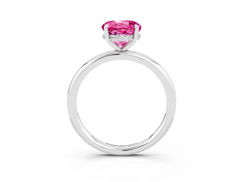 White gold Round Cut Pink Sapphire Solitaire Ring with Thin Band and Four-Prong Setting_39