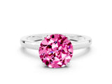 White gold Round Cut Pink Sapphire Solitaire Ring with Thin Band and Prong Setting_12