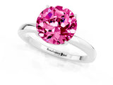 White gold Round Cut Pink Sapphire Solitaire Ring with Thin Band and Prong Setting_13
