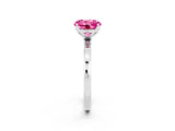 White gold Round Cut Pink Sapphire Solitaire Ring with Thin Band and Prong Setting_14