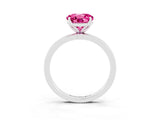 White gold Round Cut Pink Sapphire Solitaire Ring with Thin Band and Prong Setting_15